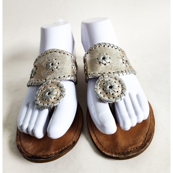 Stuart Weitzman Metallic Gold / Silver Thong Flat Leather Dressy Sandals Size 4 - Picture 2 of 12